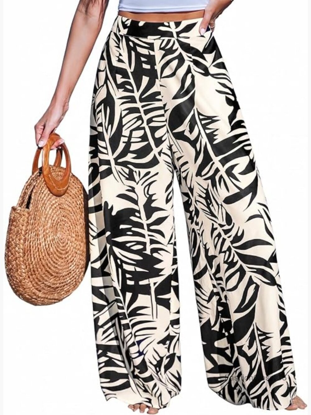 Wide Leg Pants Palazzos High Rise Smocked Waist Rayon Casual Lounge